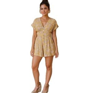 Millibon, Cotton pineapple Button-Down Romper Yellow, Size M